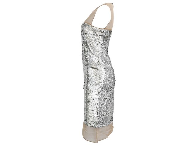 Abito al ginocchio con scollo a barca in paillettes argento di Michael Kors Metallico - vista 2