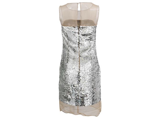 Abito al ginocchio con scollo a barca in paillettes argento di Michael Kors Metallico - vista 3