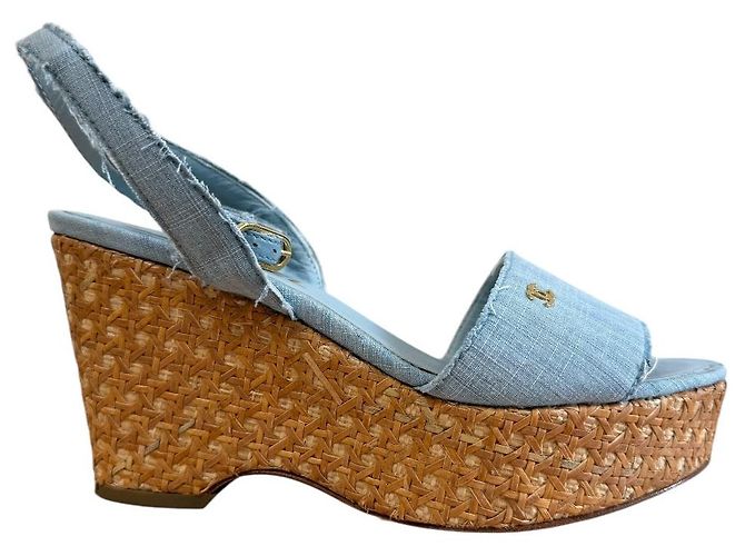 Timeless Sandali con zeppa Chanel Coco Mark Blu - vista 13