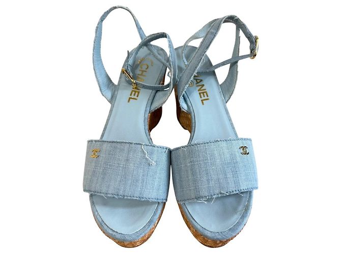 Timeless Sandali con zeppa Chanel Coco Mark Blu - vista 3