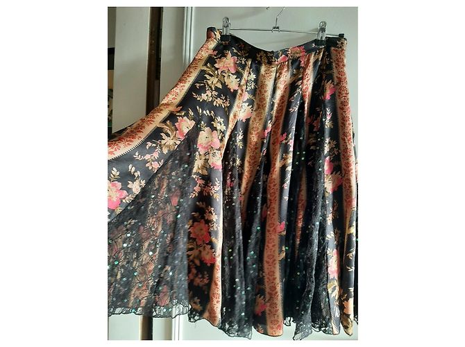Gonna Les Petites in seta floreale nera rosa rame Nero - vista 3