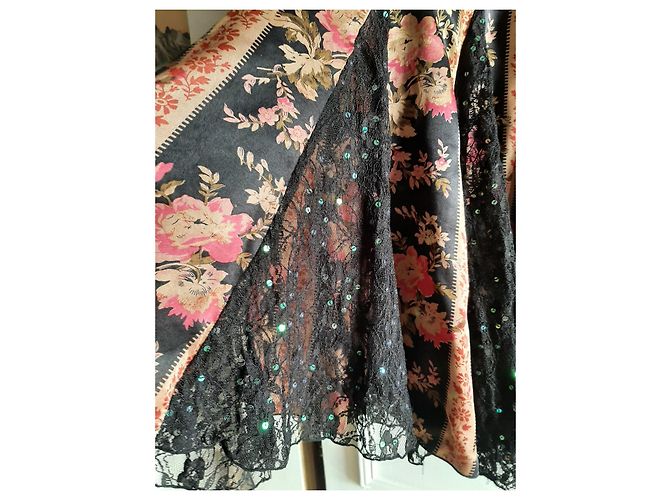 Gonna Les Petites in seta floreale nera rosa rame Nero - vista 4