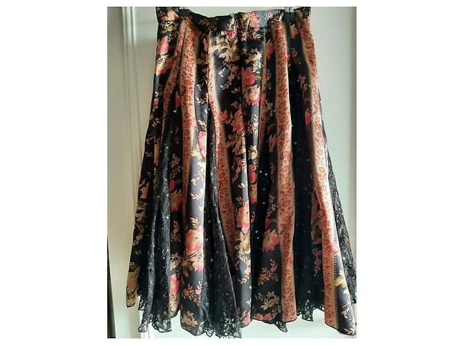 Gonna Les Petites in seta floreale nera rosa rame Nero - vista 5