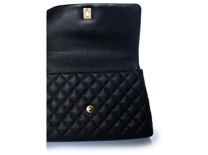 Chanel, borsa coco a manico superiore in pelle caviar nera Nero Rosso - vista 8