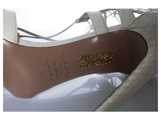 Aquazzura, white leather python sandals - view 8