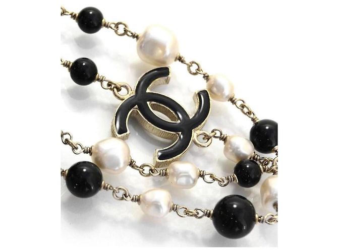 Collana classica lunga in perle d'acqua dolce nere e bianche 12P di Chanel con perline GHW Nero Bianco Gold hardware - vista 2