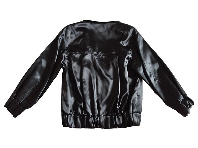 Chanel Black Satin Bomber Jacket with White Collar S/S 2021 - view 10
