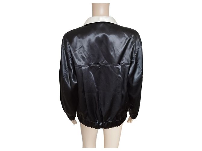 Chanel Black Satin Bomber Jacket with White Collar S/S 2021 - view 6