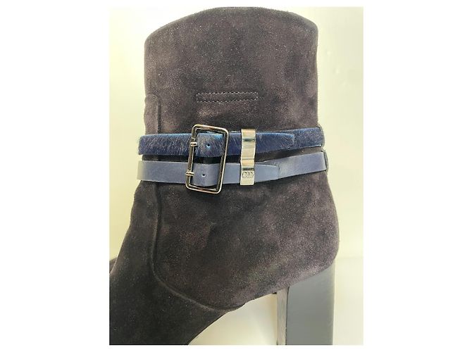 Bottines Christian Dior en daim bleu marine 40 Azul marino - vista 4