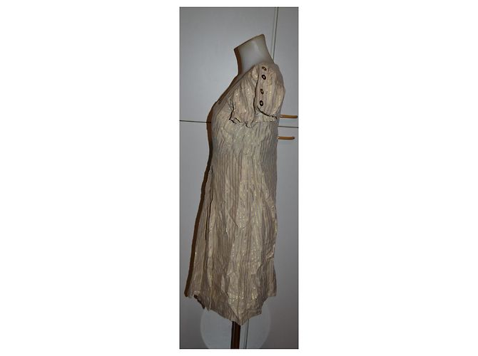 Jc De Castelbajac Leinenkleid mit Goldfäden Beige Golden - Ansicht 3