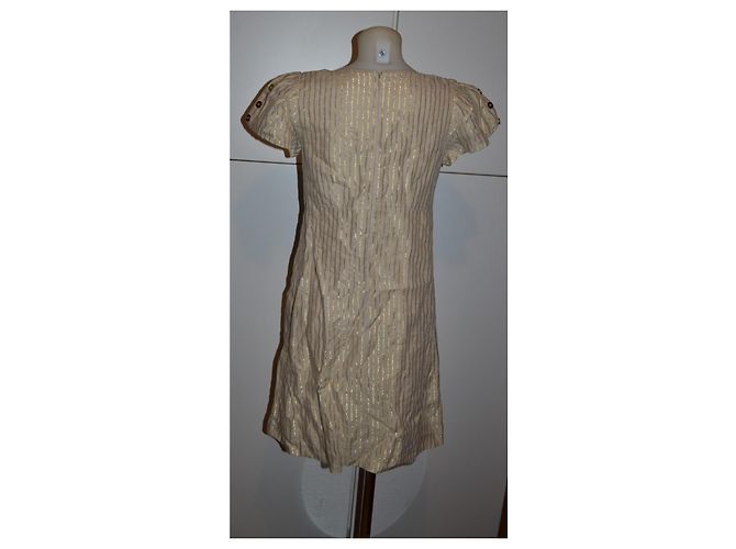 Jc De Castelbajac Leinenkleid mit Goldfäden Beige Golden - Ansicht 4