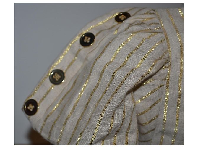 Jc De Castelbajac Leinenkleid mit Goldfäden Beige Golden - Ansicht 5