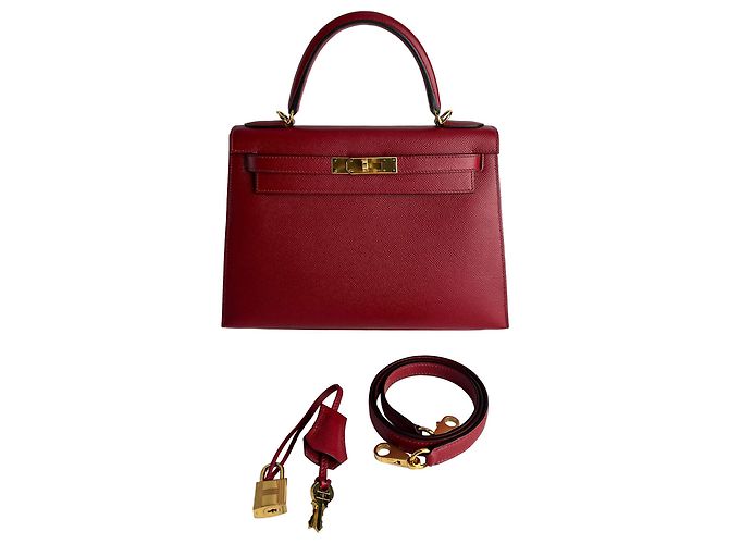 Hermès Bolso de mano Sellier en cuero Epsom Kelly 28 Rojo Granate Roja - vista 10