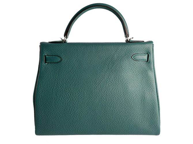 Hermès Kelly 32 Handtasche aus Taurillon Clemence Leder Malachit Grün - Ansicht 2