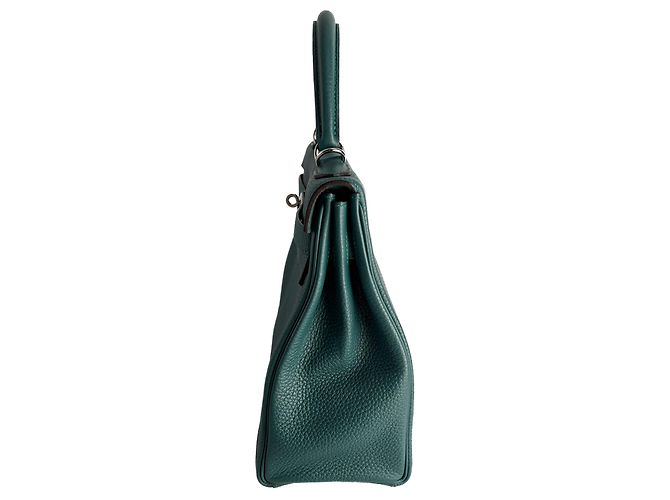 Hermès Kelly 32 Handtasche aus Taurillon Clemence Leder Malachit Grün - Ansicht 4