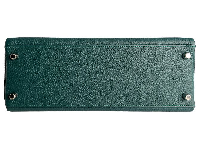 Hermès Kelly 32 Handtasche aus Taurillon Clemence Leder Malachit Grün - Ansicht 5