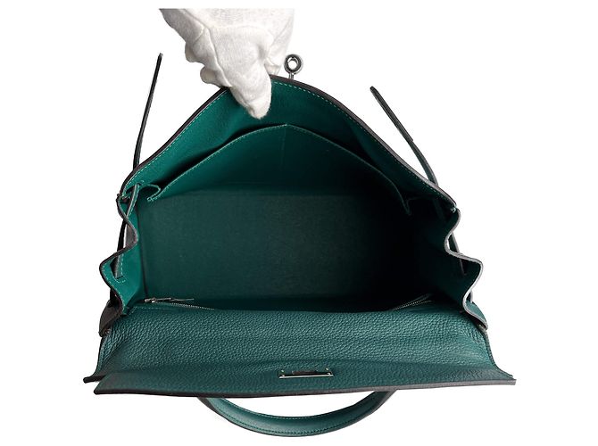 Hermès Kelly 32 Handtasche aus Taurillon Clemence Leder Malachit Grün - Ansicht 6