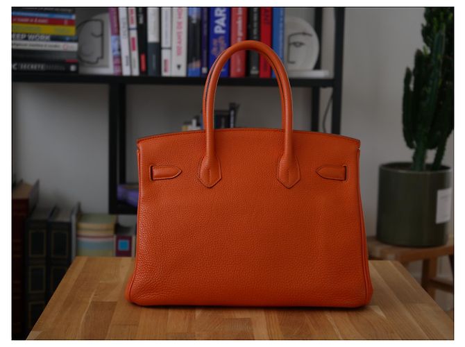 Magnifica Borsa Birkin 30cm in pelle Togo arancione di Hermès - vista 13