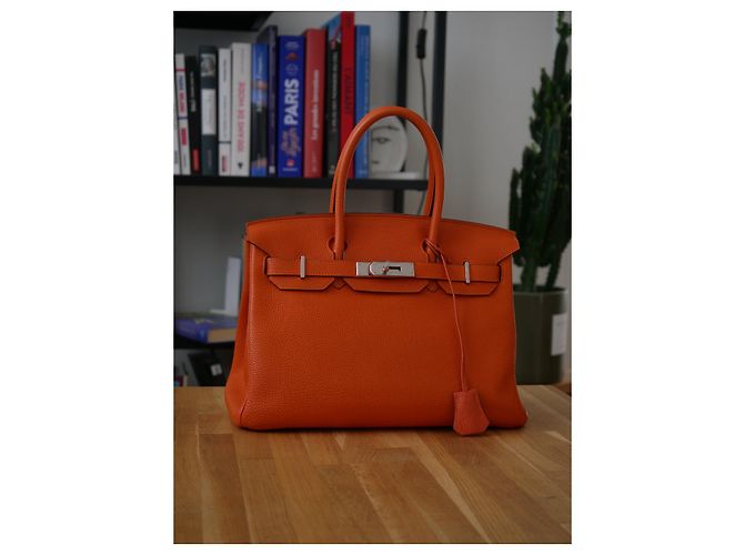 Magnifica Borsa Birkin 30cm in pelle Togo arancione di Hermès - vista 14
