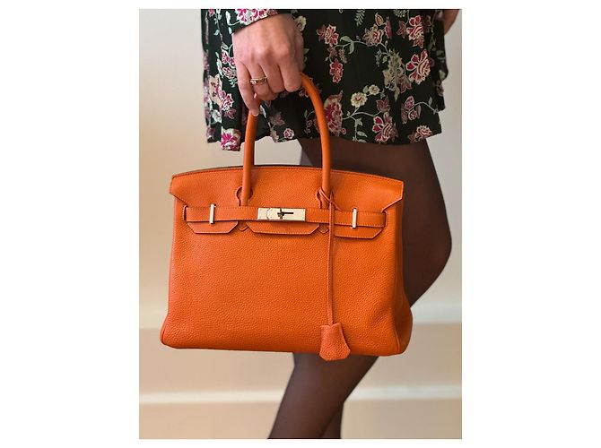 Magnifica Borsa Birkin 30cm in pelle Togo arancione di Hermès - vista 4