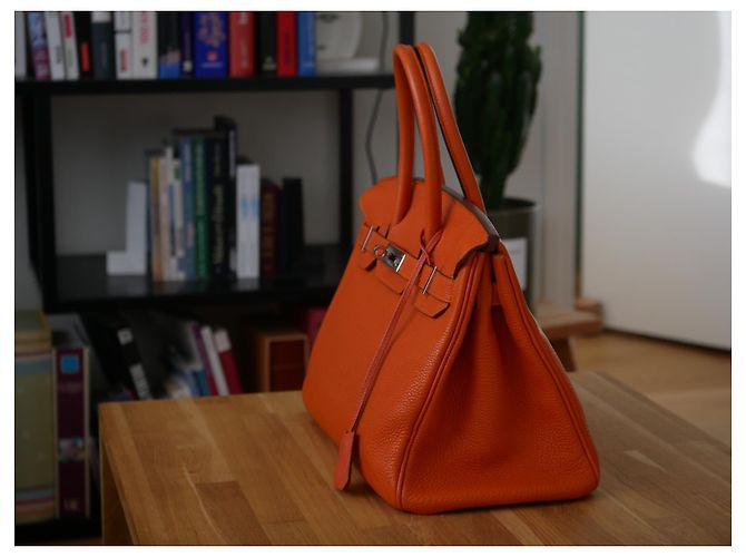 Magnifica Borsa Birkin 30cm in pelle Togo arancione di Hermès - vista 7