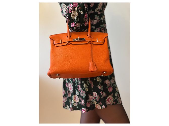 Magnifica Borsa Birkin 30cm in pelle Togo arancione di Hermès - vista 8