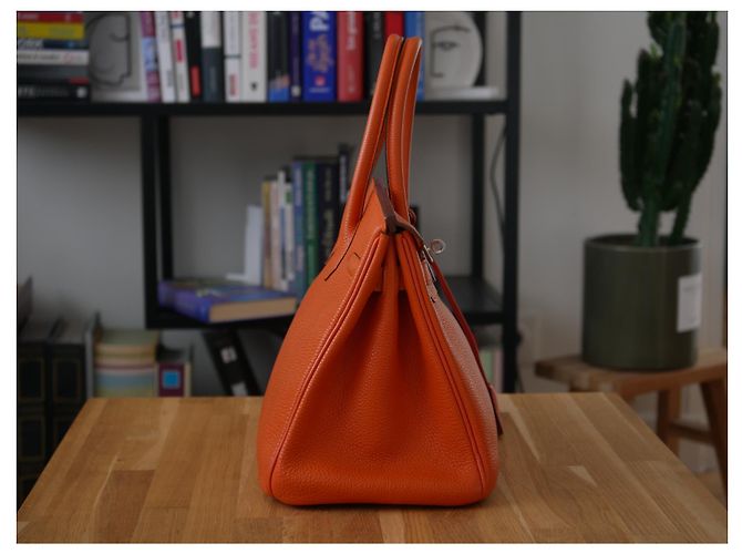 Magnifica Borsa Birkin 30cm in pelle Togo arancione di Hermès - vista 9