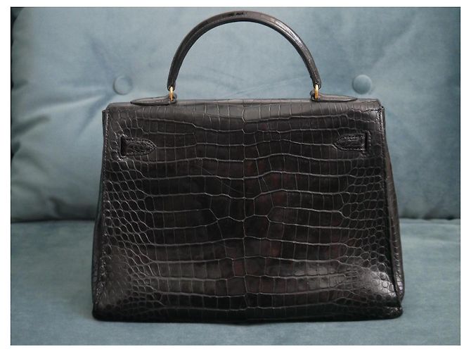 Magnifica borsa Kelly 32cm in pelle di coccodrillo nera di Hermès Nero - vista 11