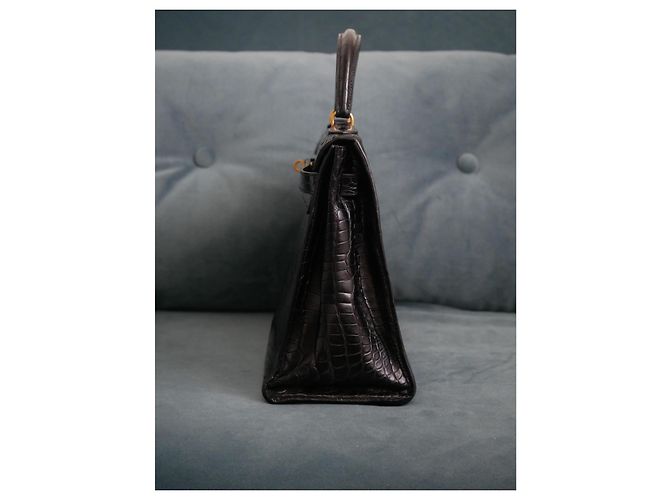 Magnifica borsa Kelly 32cm in pelle di coccodrillo nera di Hermès Nero - vista 12