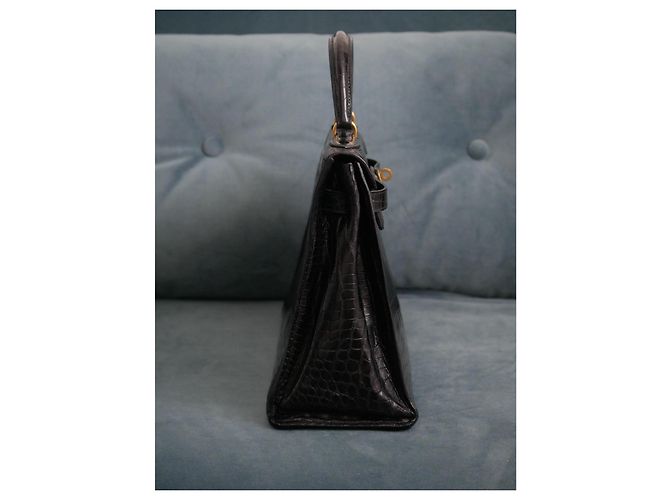 Magnifica borsa Kelly 32cm in pelle di coccodrillo nera di Hermès Nero - vista 13