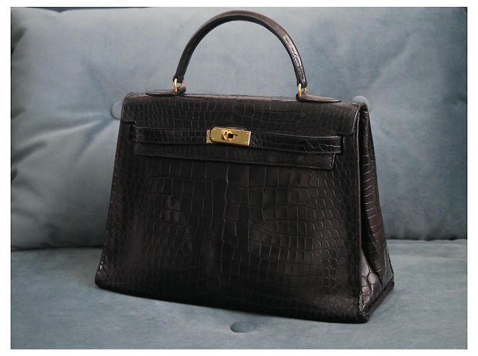 Magnifica borsa Kelly 32cm in pelle di coccodrillo nera di Hermès Nero - vista 2