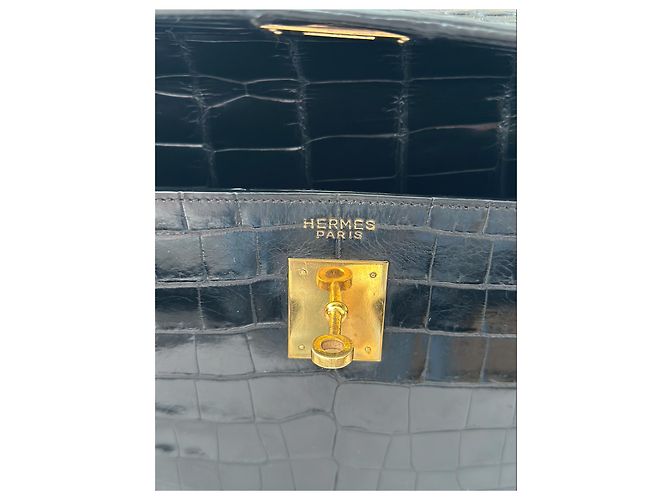 Magnifica borsa Kelly 32cm in pelle di coccodrillo nera di Hermès Nero - vista 3