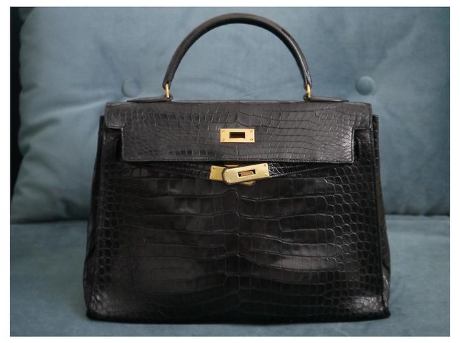 Magnifica borsa Kelly 32cm in pelle di coccodrillo nera di Hermès Nero - vista 4