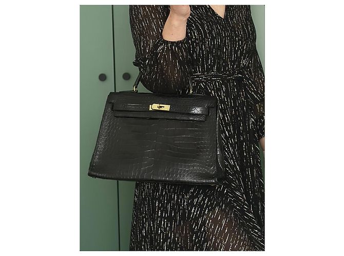 Magnifica borsa Kelly 32cm in pelle di coccodrillo nera di Hermès Nero - vista 7