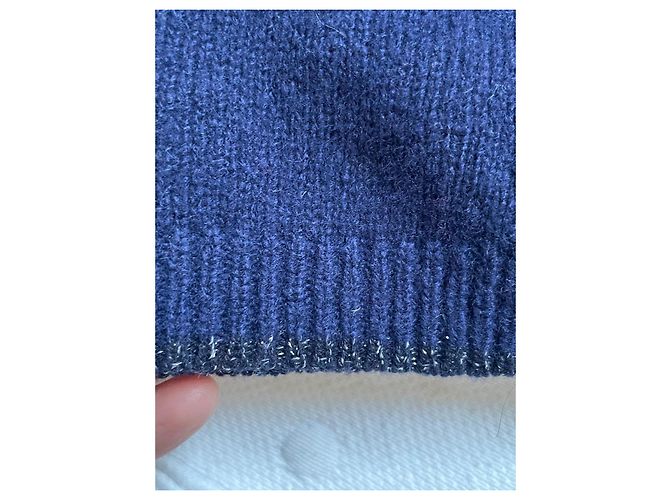 Berretto Chanel in cashmere blu con logo CC - vista 3