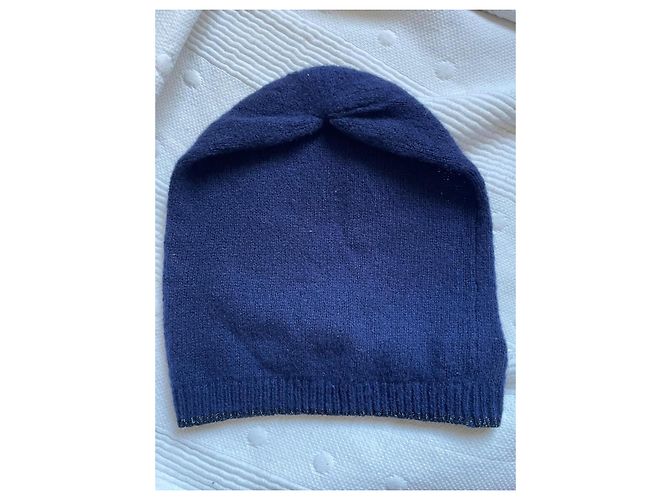 Berretto Chanel in cashmere blu con logo CC - vista 4
