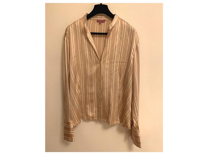 Camicia in seta Adolfo Dominguez beige e bianca Bianco - vista 2