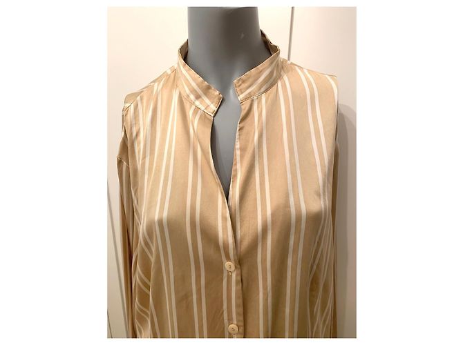 Camicia in seta Adolfo Dominguez beige e bianca Bianco - vista 3