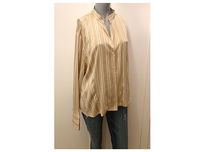 Camicia in seta Adolfo Dominguez beige e bianca Bianco - vista 4