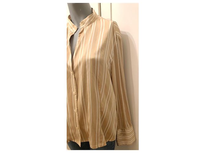 Camicia in seta Adolfo Dominguez beige e bianca Bianco - vista 8
