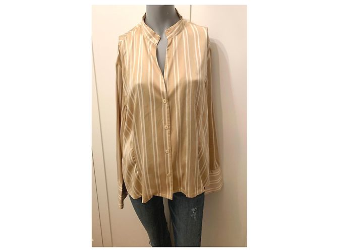 Camicia in seta Adolfo Dominguez beige e bianca Bianco - vista 9