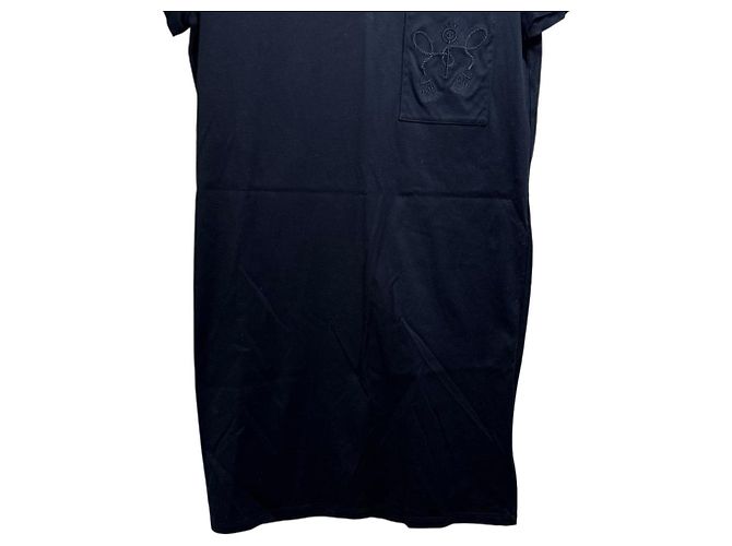Vestido de algodón bordado con bolsillos Hermès Azul Azul marino - vista 4