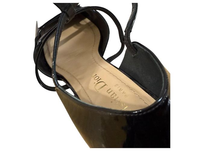 Sandalias de tacón bajo de piel patentada Christian Dior Negro - vista 10