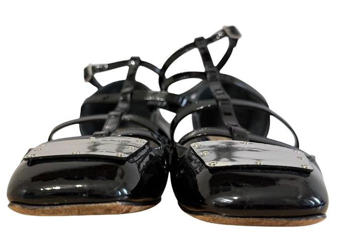 Sandalias de tacón bajo de piel patentada Christian Dior Negro - vista 2