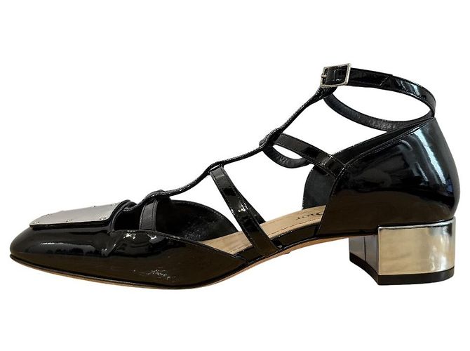 Sandalias de tacón bajo de piel patentada Christian Dior Negro - vista 4