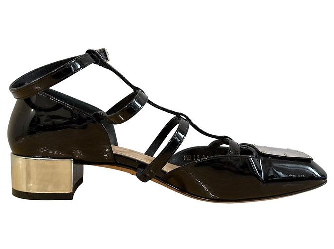 Sandalias de tacón bajo de piel patentada Christian Dior Negro - vista 5