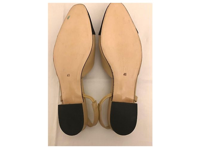 Autre Marque Scarpe Slingback Bicolori in Pelle e Tela Nero Beige - vista 10
