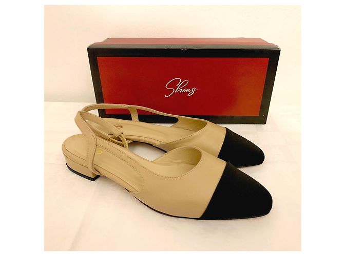 Autre Marque Scarpe Slingback Bicolori in Pelle e Tela Nero Beige - vista 14