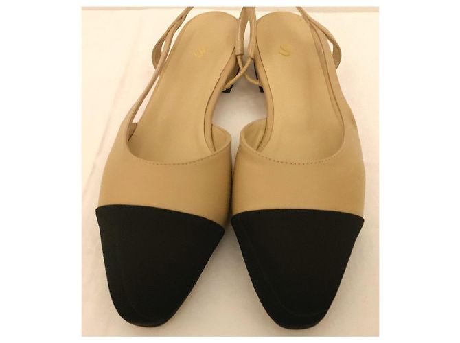 Autre Marque Scarpe Slingback Bicolori in Pelle e Tela Nero Beige - vista 15