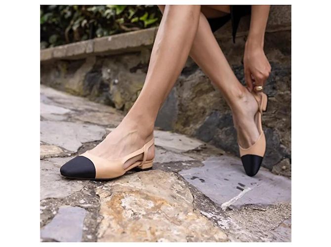 Autre Marque Scarpe Slingback Bicolori in Pelle e Tela Nero Beige - vista 2